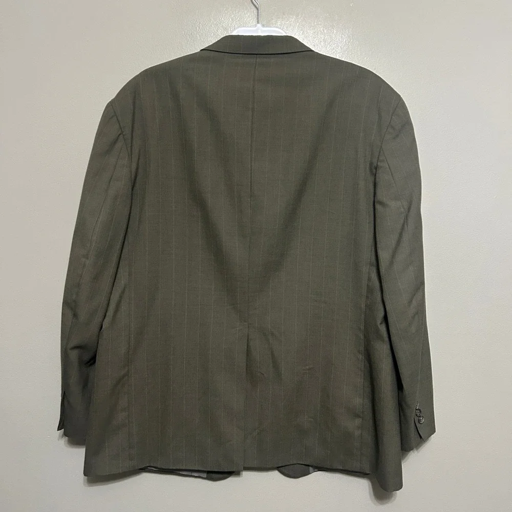 Lands' End Blazer 48R Olive Green Taupe Wool Pinstripe Suit Jacket USA Preppy